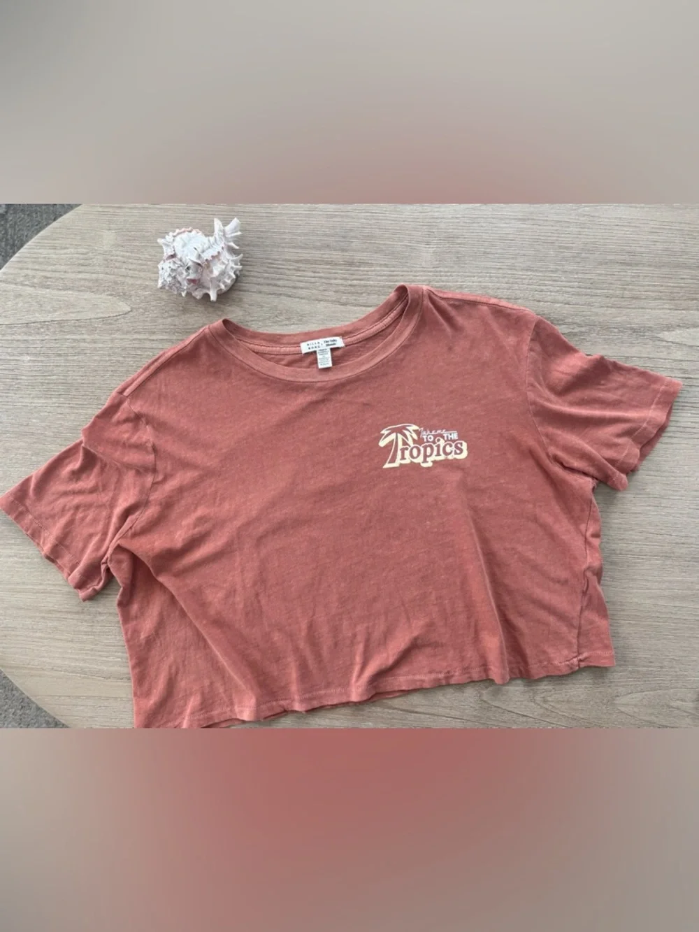 Billabong Rusty Rose Cropped Tee with Tropics Graphic - Picture 1 of 2